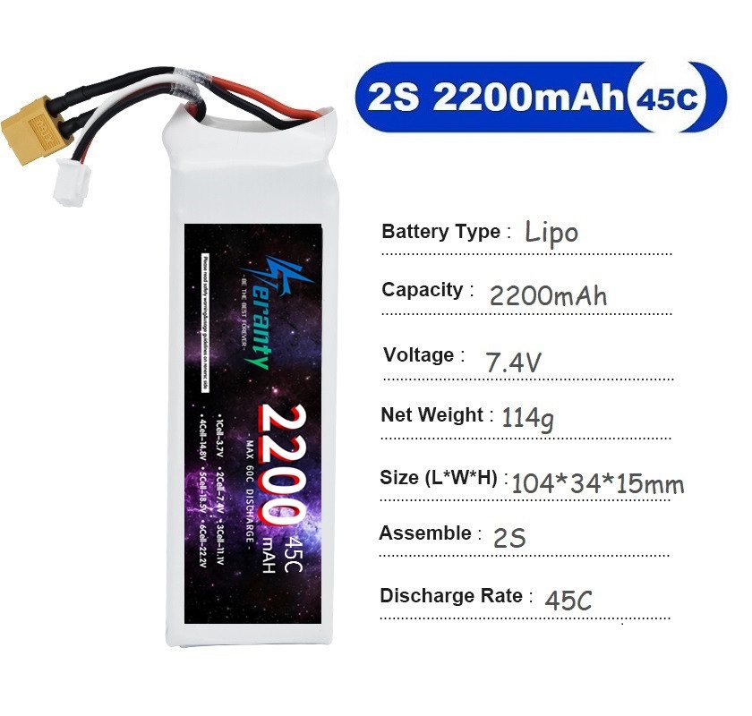 2 pièces 7.4V Lipo 2S batterie - Drone Racing Battery avis et prix